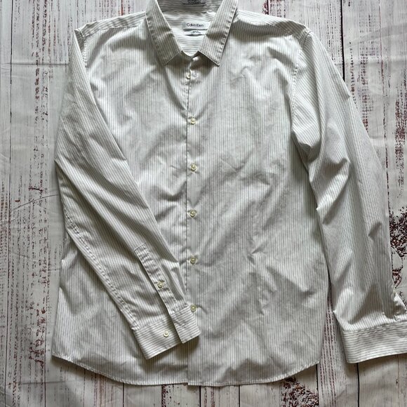 Calvin Klein Tops - Calvin Klein | Oversized White Button-up w/Small Black Stripes | L